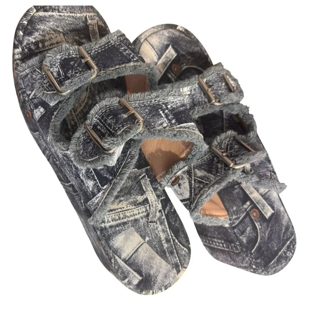 womens platform denim wedge sandals size 38